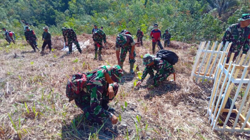 Sinergi TNI dengan Warga Hijaukan Lereng Bukit Runcing