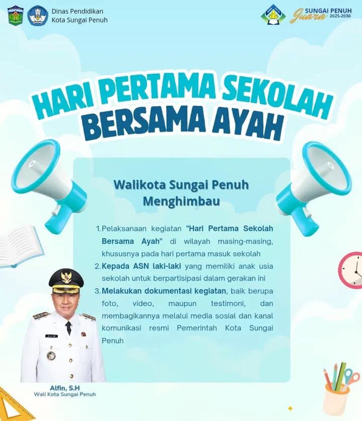 Hari Pertama Sekolah Bersama Ayah, Wali Kota Sungai Penuh Imbau ASN Dampingi Anak