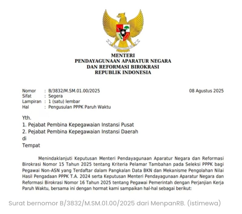 Surat Edaran Menteri PANRB Nomor B/3832/M.S.01.00/2025,