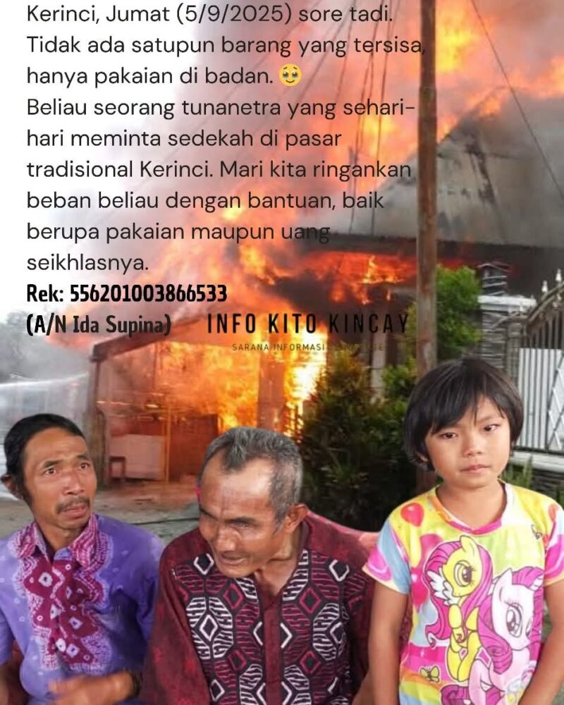 Kisah Pilu Tunanetra di Kerinci, Rumah Hangus Terbakar Hanya Sisa Pakaian di Badan