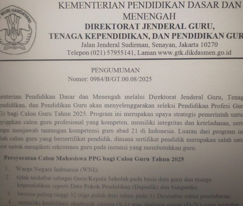Kemendikdasmen Buka Pendaftaran PPG Prajabatan 2025. 
