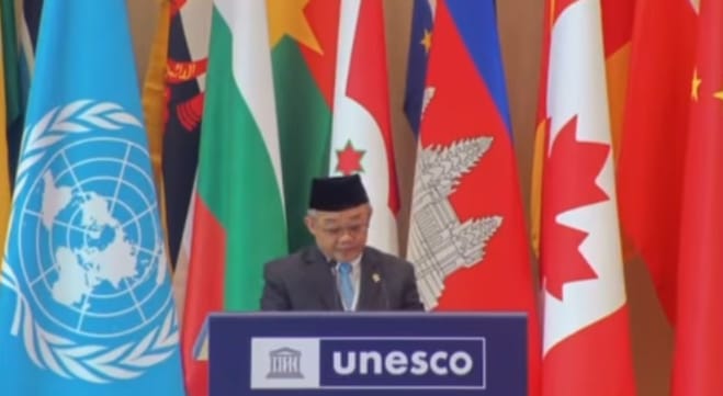 Bahasa Indonesia Menggema Perdana di Sidang Umum UNESCO. Tangkapan layar Kemendikdasmen