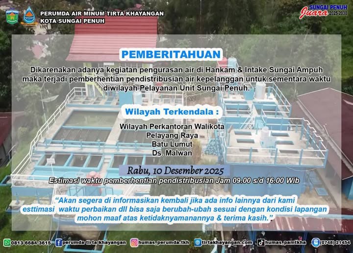Distribusi Air Wilayah Sungai Penuh Terhenti Ini Penjelasannya