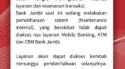 ATM dan Mobile Banking Lumpuh, Bank 9 Jambi Beri Klarifikasi