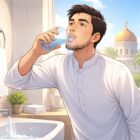 ilustrasi seorang pria sedang berkumur (Foto Al)