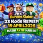 Daftar 23 Kode Roblox Hari Ini 19 April 2026 Reward Gratis