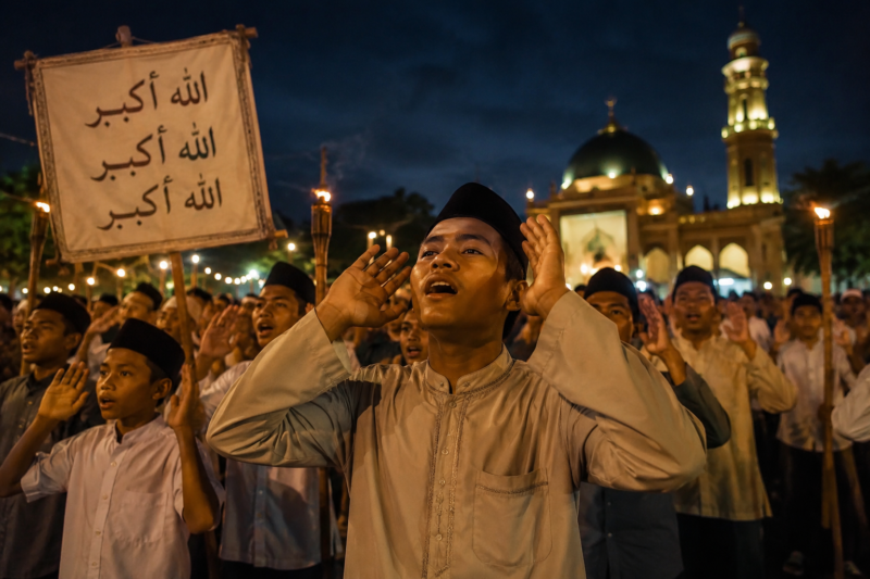 Perbedaan Takbir Mursal dan Takbir Muqayyad saat Iduladha 2026 (Foto Al, orang sedang takbiran )