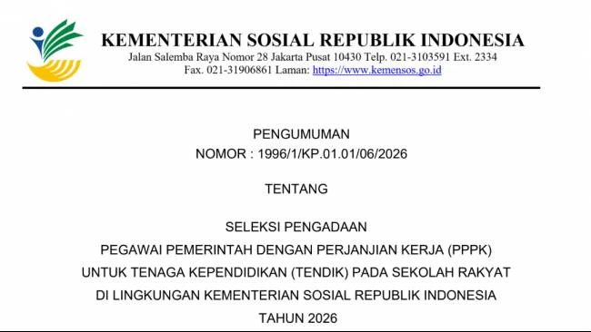 PPPK Sekolah Rakyat 2026 Dibuka, Tersedia 5.127 Formasi