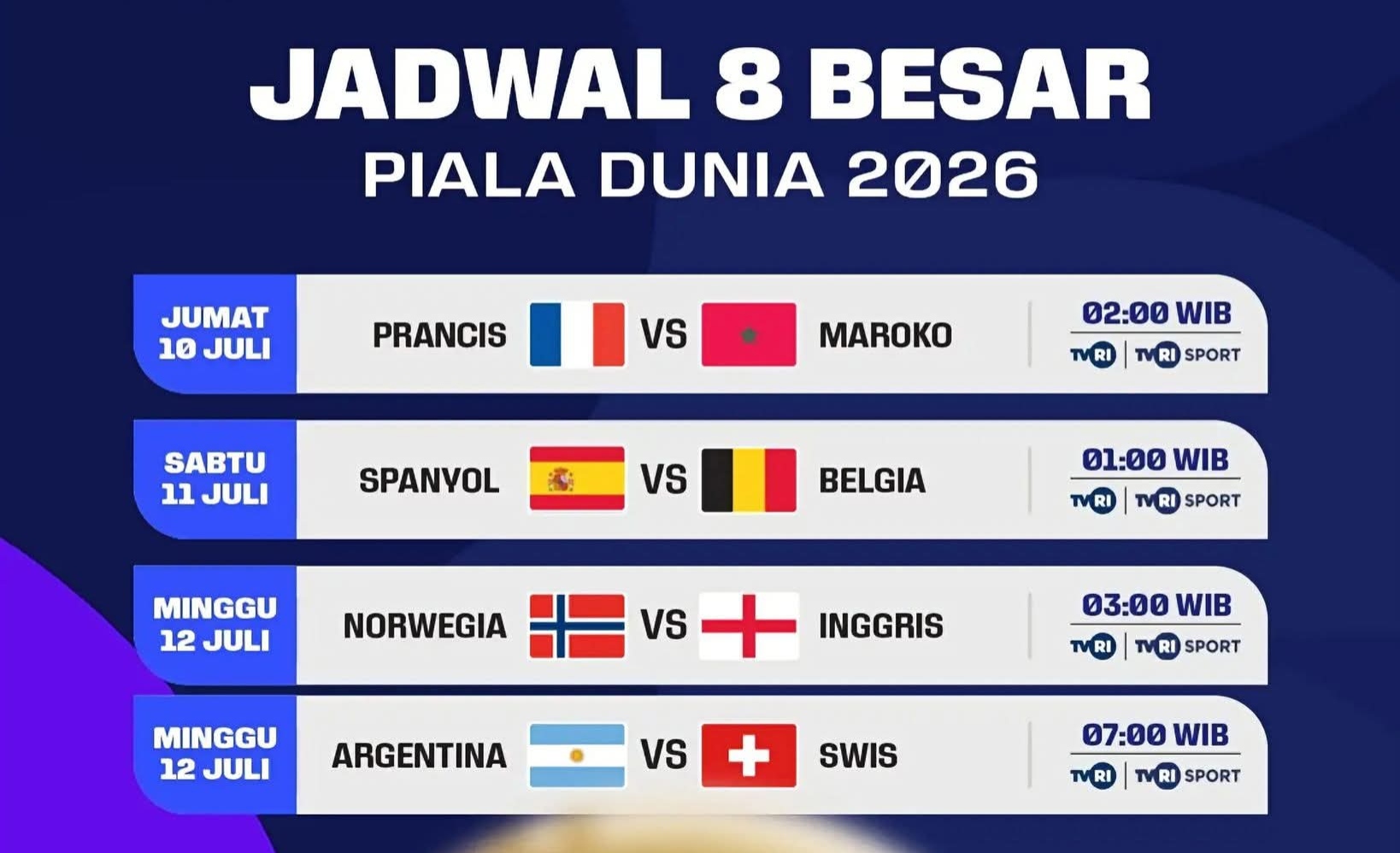 Resmi! Jadwal 8 Besar Piala Dunia 2026 Lengkap - Aksarabrita.com