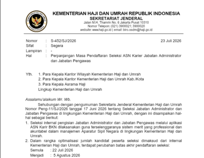 Kemenhaj Perpanjang Pendaftaran Seleksi ASN hingga 5 Agustus