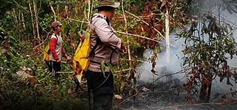 Tim gabungan memadamkan api karhutla di Simpang Terusan, Muara Bulian, Batang Hari