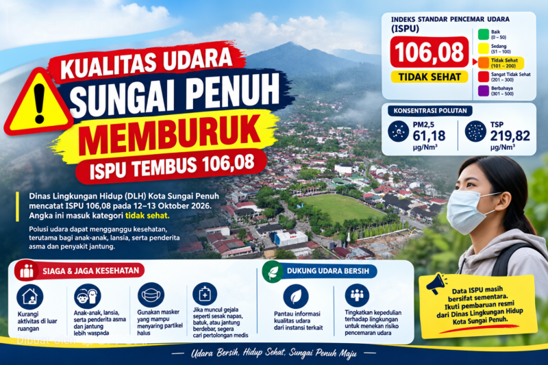 ISPU Sungai Penuh Tembus 106,08, Udara Tak Sehat