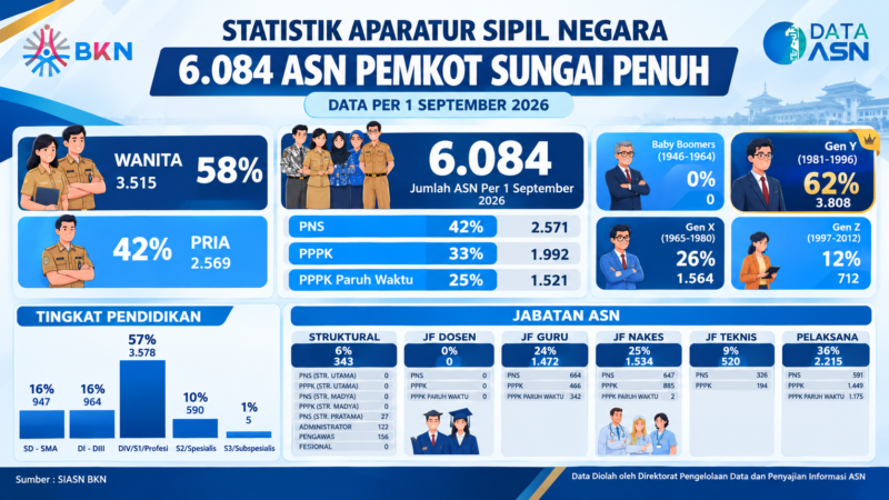 6.084 ASN Pemkot Sungai Penuh, Gen Y Mendominasi