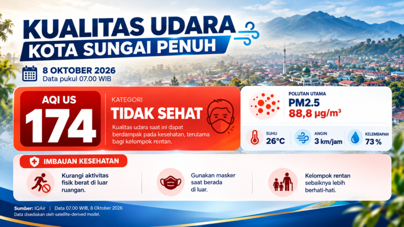 Kualitas Udara Sungai Penuh Tidak Sehat, AQI Capai 174